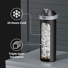 24 oz Insulated Water Bottle for Sports: Stainless Steel Water Bottle with 2-…