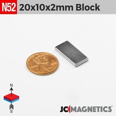 20mm x 10mm x 2mm N52 Thin Strong Rare Earth Neodymium Magnet Block 20x10x2mm