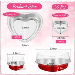 30 Pack Heart Shaped Cake Pans 9 oz, 1.86 oz Aluminum Heart Shaped Foil Pan