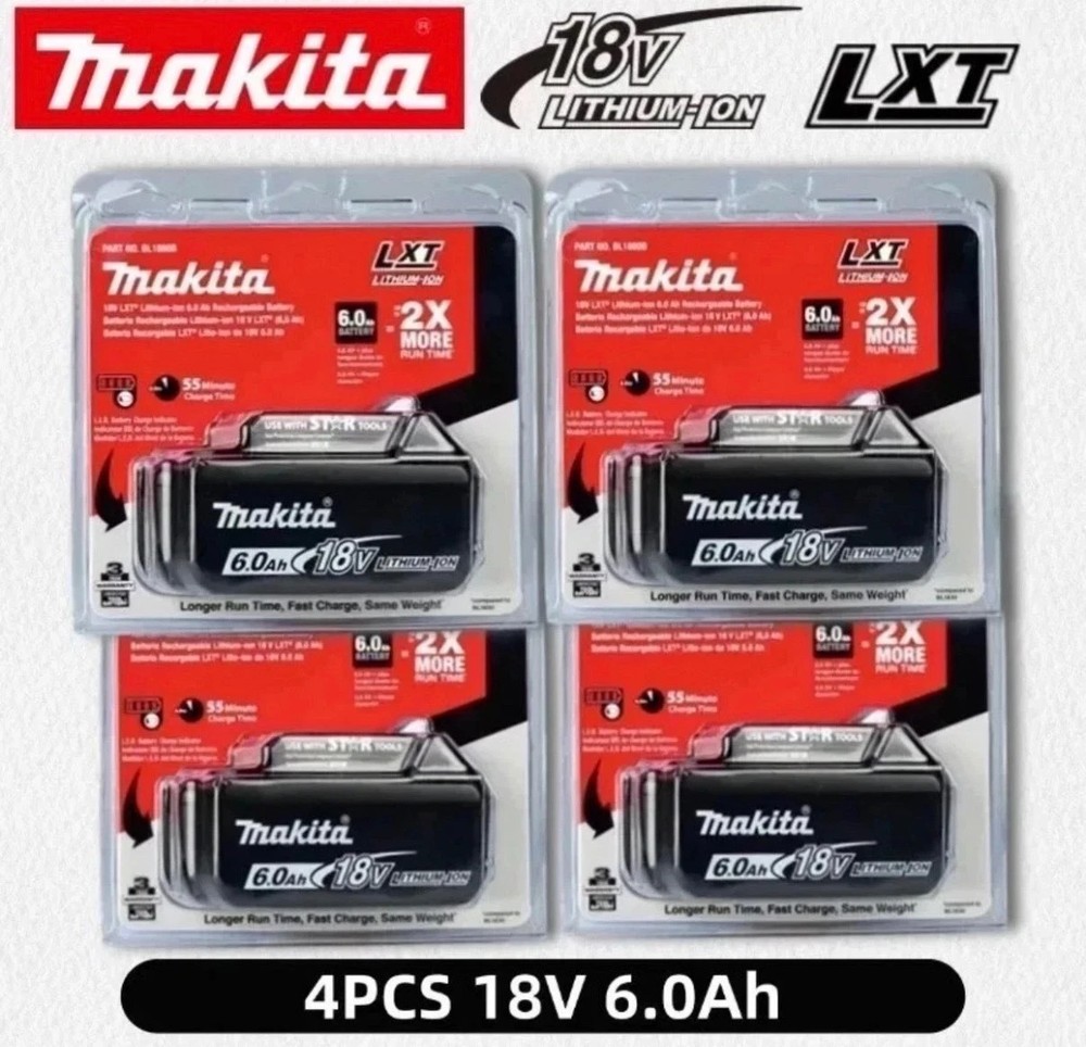 Genuine 4 Pack Makita BL1860B-2 18V LXT Lithium‑Ion 6.0Ah Battery USA-Ship