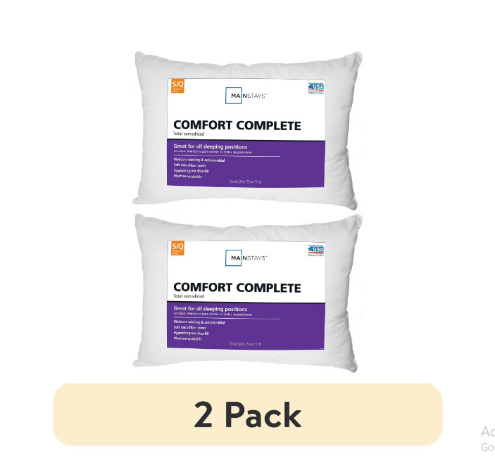 Mainstays Comfort Complete Bed Pillow, Standard/Queen (2 Pack)