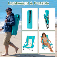 Low Beach Chairs for Adults 2 Pack, Lightweight Folding Sand Chairs with Breatha