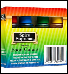Spice Supreme Assorted 4 Food Colors Red Blue Green Yellow Cake Liquid 0.3oz