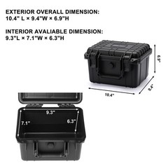 Waterproof Hard Case, 9.3x8x4.4 in, Foam Insert, IP67, Shock Proof, Tool Box