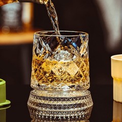 4Pcs Set Spinning Whiskey Glasses 9.5Oz Lead-Free Rotatable