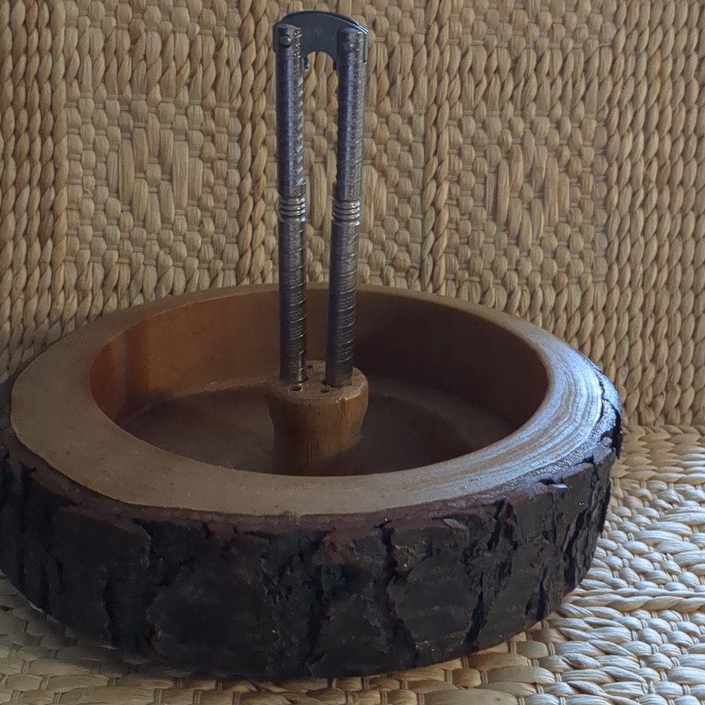 Wood Metal Vintage/Retro Brown Nut & Shell Cracker Bowl Less Than 10 in