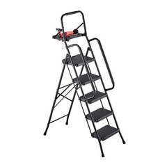Uimoso 5-Step Steel Folding Ladder with Anti-Slip Steps,Dual Handrails, 600lbs