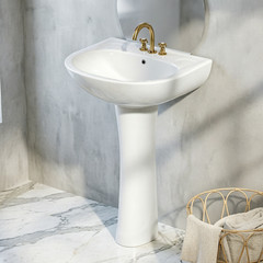 HOROW 22×19 Pedestal Sink U-Shape Ceramic Pedestal Bathroom Sink with Overflow