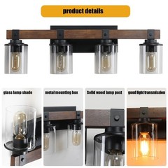27″ Rustic 4-Light Vanity Light with Glass Shades and Wood Accent