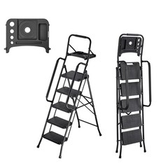 Uimoso 5-Step Steel Folding Ladder with Anti-Slip Steps,Dual Handrails, 600lbs