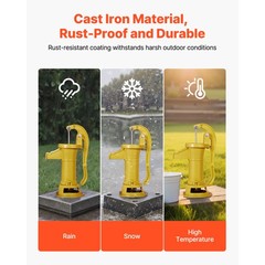 Uimoso Antique Cast Iron Manual Water Pump 25ft Hand Pitcher Pump, Yellow Finish
