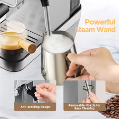 20 Bar Compact Espresso Machine with Milk Frother & 34oz Removable Water Tank