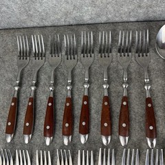 Williams Sonoma Cafe Bois Stainless Flatware Brown Woodgrain Bistro 40 Pc Set