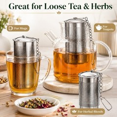 2-Pack Stainless Steel Tea Infuser Strainer Set – Fine Mesh Ball with Chain Hook