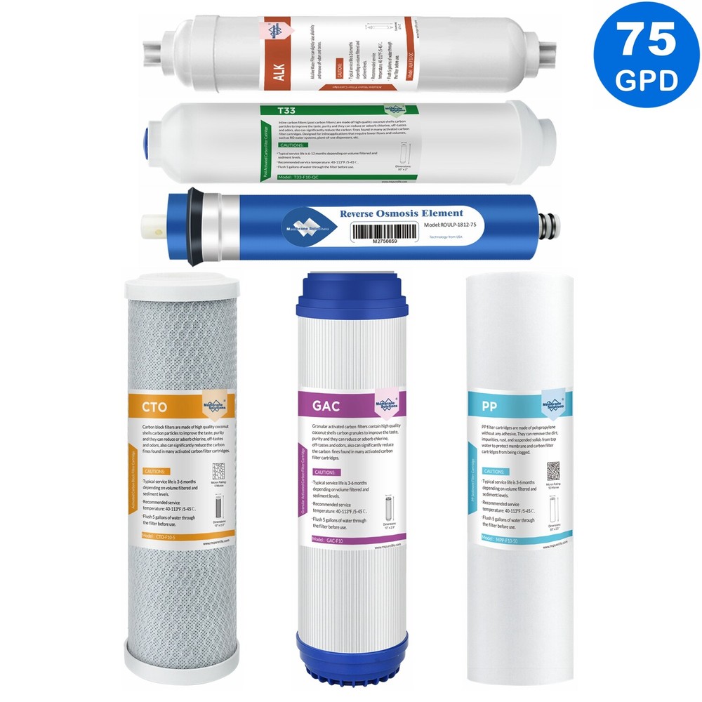 6 Stage 75 GPD RO Under Sink pH Alkaline Reverse Osmosis System Water Filter Set