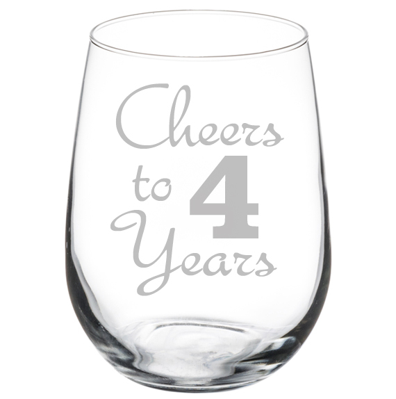 Cheers to 4 Years Anniversary Gift Wine Glass