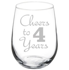 Cheers to 4 Years Anniversary Gift Wine Glass