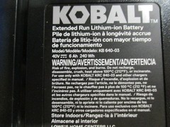 New, Genuine Kobalt 40 Volt Max 6.0 Ah Extended Run Battery and Charger Combo