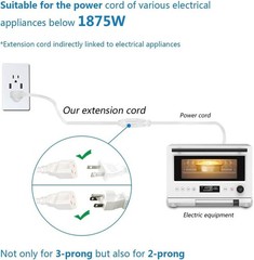 6/8/25/50FT 16/3 Extension Cord Indoor Outdoor White Heavy Duty Extension Cord