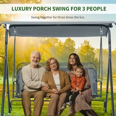 3-Seat Outdoor Patio Swing Bench with Stand Sun Shade Canopy for Adults Porch
