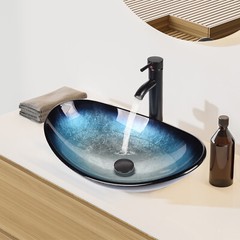 Bathroom Vessel Sink Tempered Glass Basin Bowl ORB Faucet Pop-up Drain Combo Set