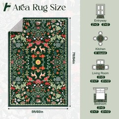 Yinhua Area Rug 5×7 Floral Rugs for Living Room Green Washable Rug Non Slip S…