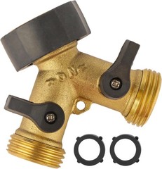 Garden Hose Splitter 2 Way Heavy Duty, Brass Faucet Adapter 3/4”, Yellow
