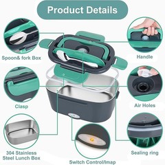 1.5L Electric Heating Lunch Box Portable for Car Office Food Warmer Container US