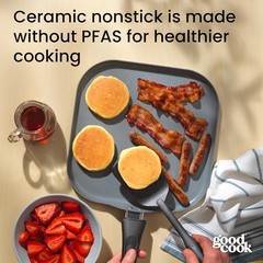 11-Inch Ceramic Nonstick Griddle Pan Aluminum Gas & Electric Stovetop Black