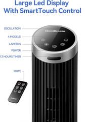 OmniBreeze Digital Electric Tower Fan, with Remote Control, LED Display, Standin