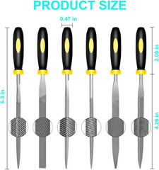 6 Piece Metal Needle File Set – 4-Inch,Carbon Steel Files for Metal, Wood & Jewe