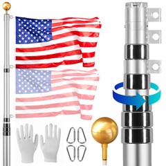 VEVOR 30FT Telescopic Flagpole Kit Heavy Duty Aluminum Flag Pole American Silver