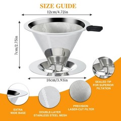 Stainless Steel Coffee Dripper 1-2 Cup Capacity Filter Prevents Coffee Grounds