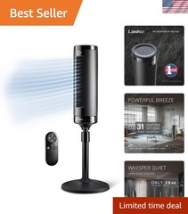 Elevation Adjustable Tower Fan 42”-54”, Pedestal Fan, 31 ft/s Airflow, Quiet …