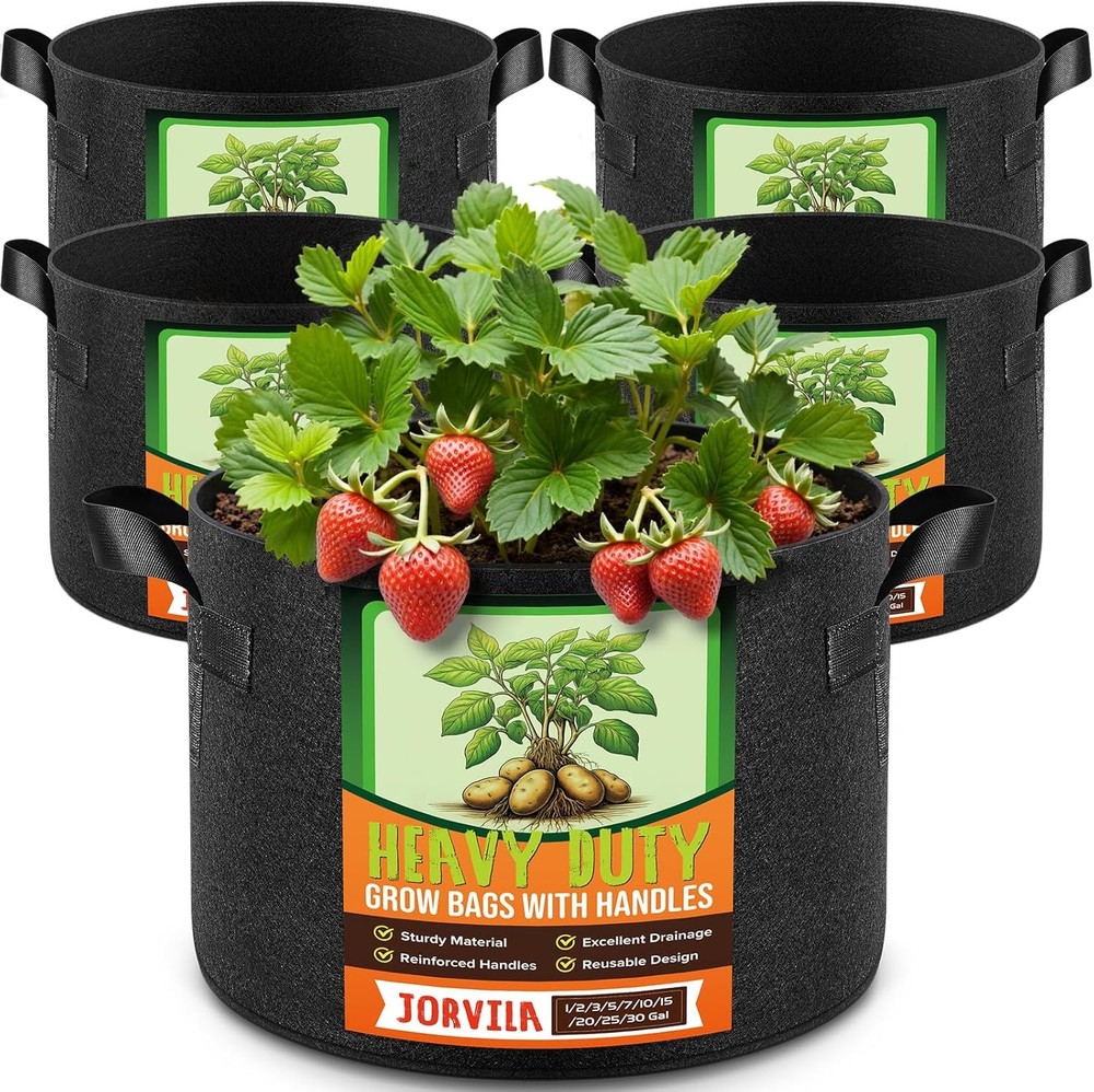 Jorvila 5pk 5Gal Heavy Duty 300G Fabric Planter Bags for Tomato Potato