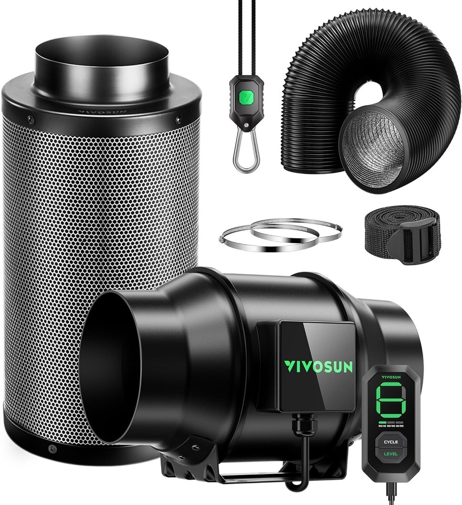 VIVOSUN AeroZesh G6 6” 388 CFM Inline Duct Fan w/E12,Carbon Filter & 8′ DuctinG