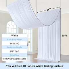 50Ft White Ceiling Drapes – 10 Panels for Weddings, Parties & Events
