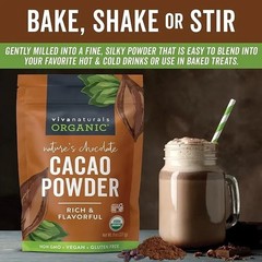 Organic Unsweetened Cacao Powder with Rich Dark Chocolate Flavor