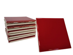Candy Apple Red Ceramic Tile 4.25 in Subway Subway Square Mid Century Modern