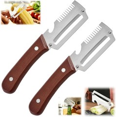 2 PCS 3-in-1 Multifunctional Vegetable Peeler with Wooden Handle,Julienne Slicer