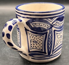 Le Souk Ceramique Tunisia Blue White Hand Painted Geometric Design Coffee Mugs