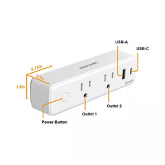 15 Amp Smart Wi-Fi Bluetooth Indoor USB Plug Timer with 2-Outlets, USB Type-A an