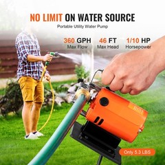 VEVOR Water Transfer Removal Pump Portable Utility Pump 120V 360 GPH 1/10HP Hose