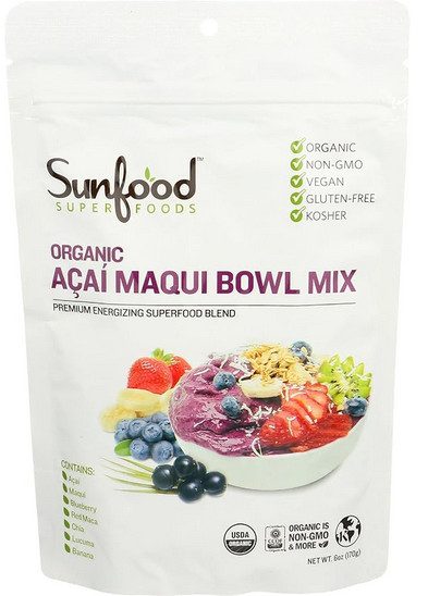 Sunfood Superfoods Organic Acai Maqui Bowl Mix 6-Oz Powder