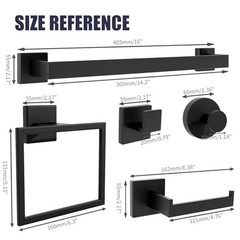 Bathroom Hardware Accessories Set: Bath Towel Bar Set, 7-Pieces Matte Black