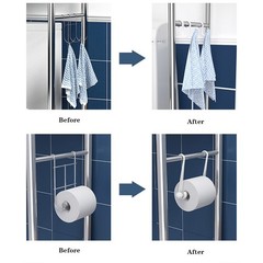 Space-Saving Over Toilet Storage Shelf Bathroom Organizer Rack w Removable Hooks