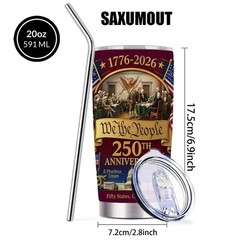 SAXUMOUT 1pc 250th Anniversary Coffee Cup 304 Stainless Steel Tumbler with Straw