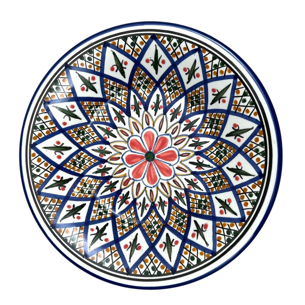 Le Souk Ceramique Tunisia Mediterranean Floral Plate Mandala Design 9.5 in