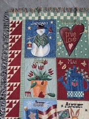 VINTAGE Vicky Howard “12 Months Of The Year” THROW BLANKET Tapestry 52” X 71”