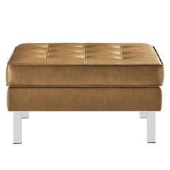 Modway Loft Tufted Button Vegan Leather Upholstered Square Ottoman in Silver Tan